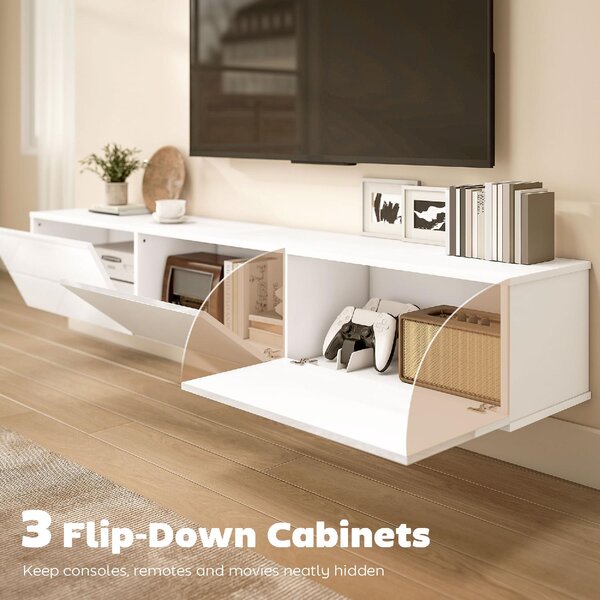 DecHome Mobile TV Sospeso Moderno 3 Ante Dimensioni 180x31,5x29,8 cm colore Bianco Lucido
