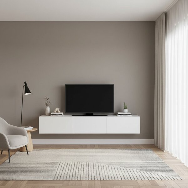 DecHome Mobile TV Sospeso Moderno 3 Ante Dimensioni 180x30x30 cm colore Bianco - Francy