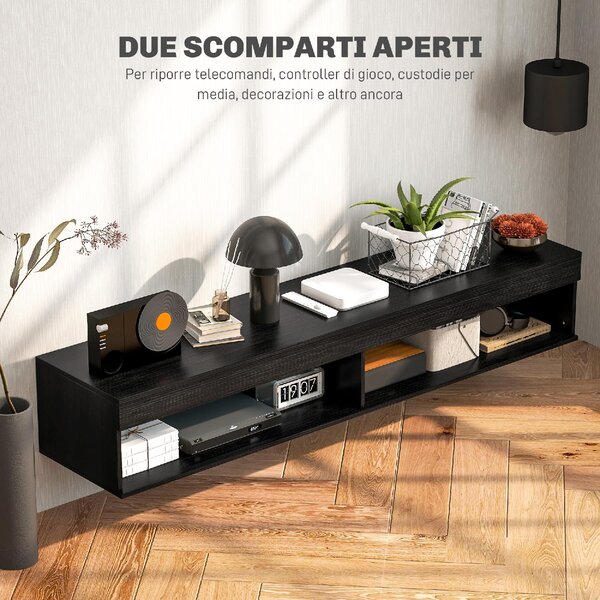 DecHome Mobile TV Sospeso Moderno 2 Vani a Giorno con Luci LED Dimensioni 180x40x30 cm colore Nero