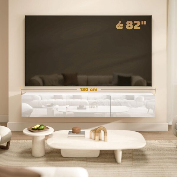 DecHome Mobile TV Sospeso Moderno 3 Ante Dimensioni 180x31,5x29,8 cm colore Bianco Lucido