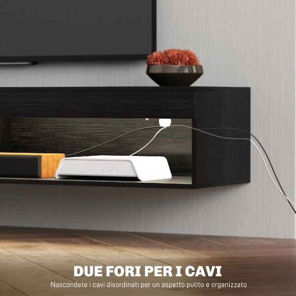 DecHome Mobile TV Sospeso Moderno 2 Vani a Giorno con Luci LED Dimensioni 180x40x30 cm colore Nero