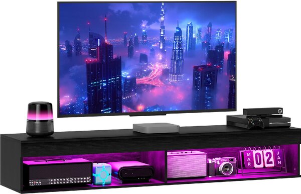DecHome Mobile TV Sospeso Moderno 2 Vani a Giorno con Luci LED Dimensioni 180x40x30 cm colore Nero