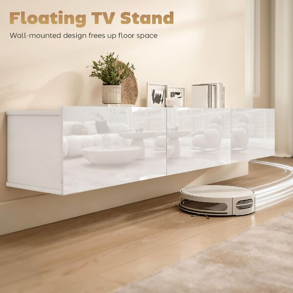 DecHome Mobile TV Sospeso Moderno 3 Ante Dimensioni 180x31,5x29,8 cm colore Bianco Lucido