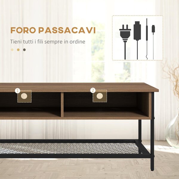 DecHome Mobile TV Stile Industriale 1 Ripiano 2 Vani a Giorno in Legno e Acciaio Dimensioni 110x40x48 cm colore Marrone/Nero