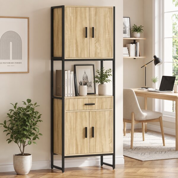 HOMCOM Armadio da cucina con 4 ante soft-close, cassetto e piano di lavoro, 60x30x170 cm, legno | Aosom Italy
