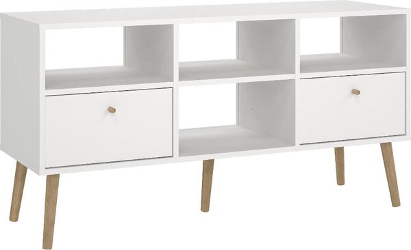 Tvilum Mobile TV Stile Nordico 2 Cassetti 4 Vani a Giorno Dimensioni 117x39x60 cm colore Bianco - Bodo