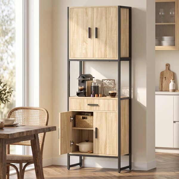 HOMCOM Armadio da cucina con 4 ante soft-close, cassetto e piano di lavoro, 60x30x170 cm, legno | Aosom Italy