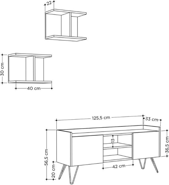 DecHome Mobile TV Vintage 2 Ante 2 Vani a Giorno Dimensioni 56,5x125,5x33 cm colore Antracite - Klappe