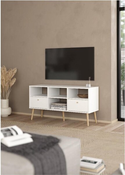 Tvilum Mobile TV Stile Nordico 2 Cassetti 4 Vani a Giorno Dimensioni 117x39x60 cm colore Bianco - Bodo