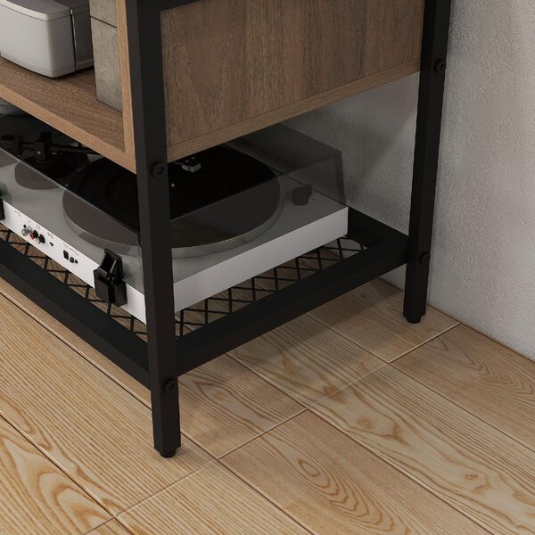 DecHome Mobile TV Stile Industriale 1 Ripiano 2 Vani a Giorno in Legno e Acciaio Dimensioni 110x40x48 cm colore Marrone/Nero