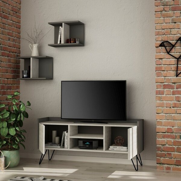 DecHome Mobile TV Vintage 2 Ante 2 Vani a Giorno Dimensioni 56,5x125,5x33 cm colore Antracite - Klappe