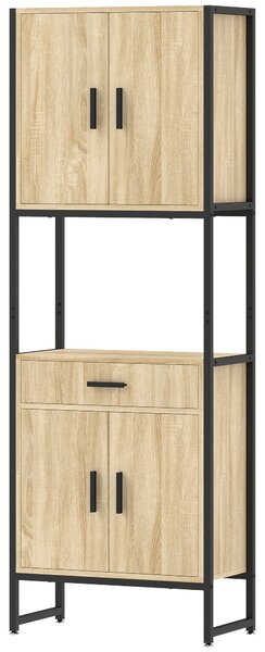 HOMCOM Armadio da cucina con 4 ante soft-close, cassetto e piano di lavoro, 60x30x170 cm, legno | Aosom Italy