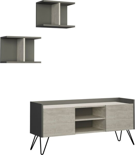 DecHome Mobile TV Vintage 2 Ante 2 Vani a Giorno Dimensioni 56,5x125,5x33 cm colore Antracite - Klappe