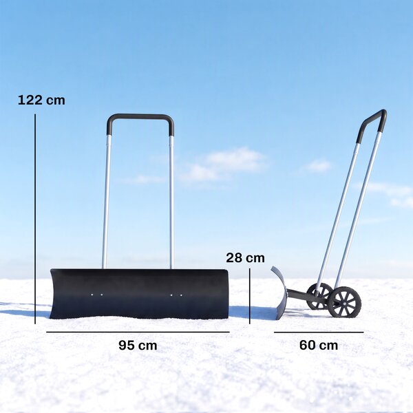 Outsunny Pala da neve 95 cm extra larga in alluminio antiscivolo, angolata, con ruote regolabili | Aosom Italy