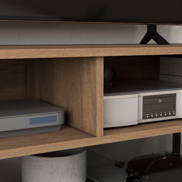 DecHome Mobile TV Stile Industriale 1 Ripiano 2 Vani a Giorno in Legno e Acciaio Dimensioni 110x40x48 cm colore Marrone/Nero