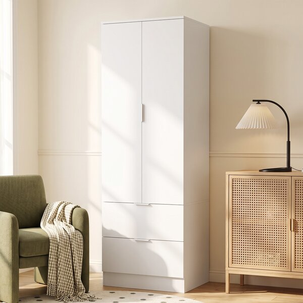 HOMCOM Armadio guardaroba con 2 ante soft-close, 2 cassetti e asta, 60x47x180 cm, bianco | Aosom Italy