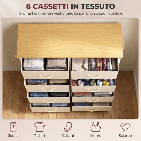 HOMCOM Cassettiera con 8 cassetti in tessuto e struttura in acciaio, beige | Aosom Italy