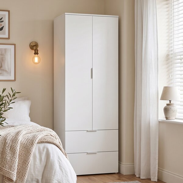 HOMCOM Armadio guardaroba con 2 ante soft-close, 2 cassetti e asta, 60x47x180 cm, bianco | Aosom Italy