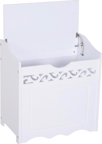 DecHome Mobiletto in Legno Portabiancheria colore Bianco con Decoro Intagliato 55x34x58 cm