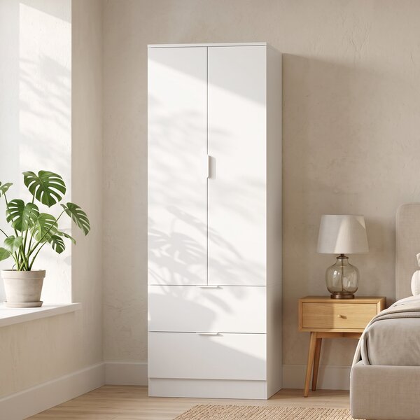 HOMCOM Armadio guardaroba con 2 ante soft-close, 2 cassetti e asta, 60x47x180 cm, bianco | Aosom Italy