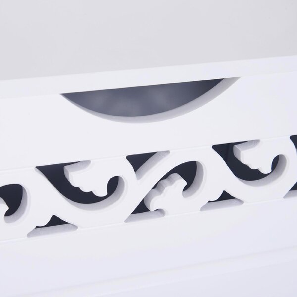 DecHome Mobiletto in Legno Portabiancheria colore Bianco con Decoro Intagliato 55x34x58 cm