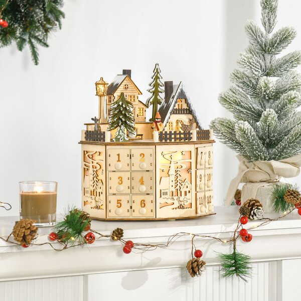 HOMCOM Calendario dell'Avvento in legno con LED e 24 cassetti, 25x20x29 cm, legno | Aosom Italy
