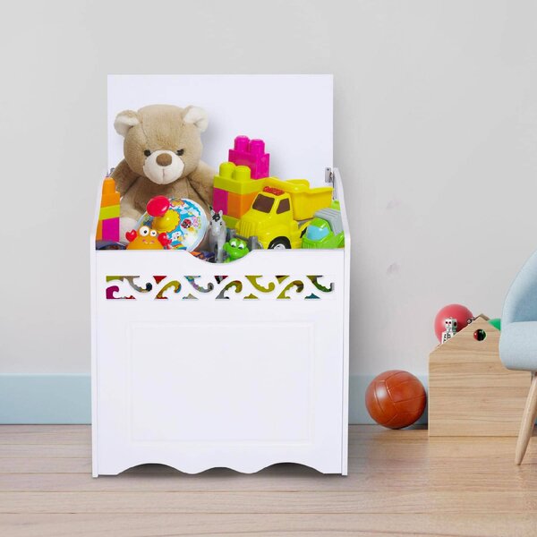 DecHome Mobiletto in Legno Portabiancheria colore Bianco con Decoro Intagliato 55x34x58 cm