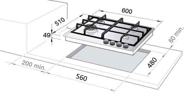 De Longhi NSL460X Piano Cottura 4 Fuochi a Gas 60 cm Piano in Acciaio Inossidabile colore Inox