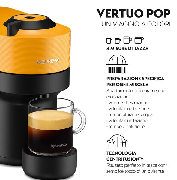 De Longhi Nespresso Vertuo Pop Macchina Caff a Capsule con Tecnologia Centrifusion con 4 Formati in Tazza potenza 1260W colore Mango - ENV90.Y