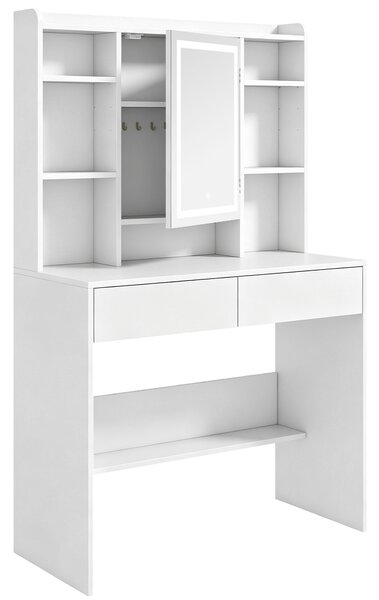 HOMCOM Toeletta con specchio e luci LED, 2 cassetti, scomparti e 8 ganci, bianco | Aosom Italy