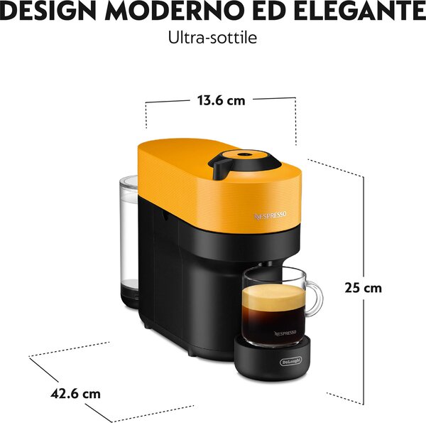 De Longhi Nespresso Vertuo Pop Macchina Caff a Capsule con Tecnologia Centrifusion con 4 Formati in Tazza potenza 1260W colore Mango - ENV90.Y