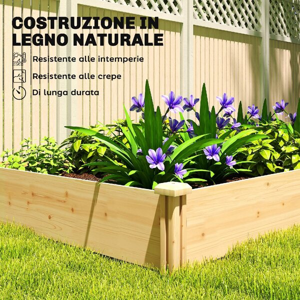 VivaGarden Orto in Cassetta con Divisorio Centrale e Fondo Aperto in Legno di Abete 235x121x26 cm colore Legno