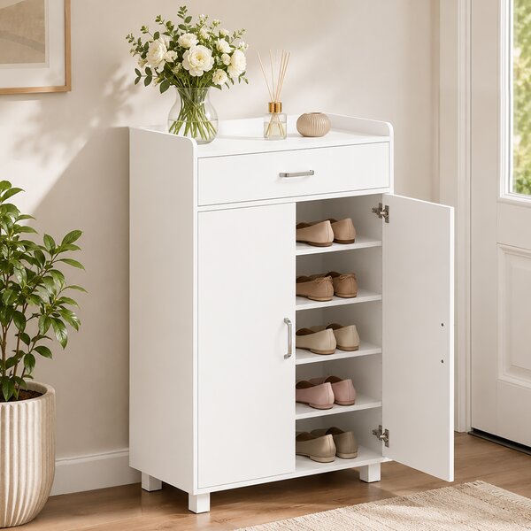 HOMCOM Scarpiera con cassetto, 5 ripiani regolabili per 6 paia di scarpe, 62,5x35x95 cm, bianco | Aosom Italy