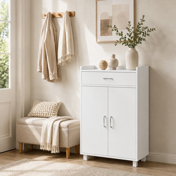 HOMCOM Scarpiera con cassetto, 5 ripiani regolabili per 6 paia di scarpe, 62,5x35x95 cm, bianco | Aosom Italy