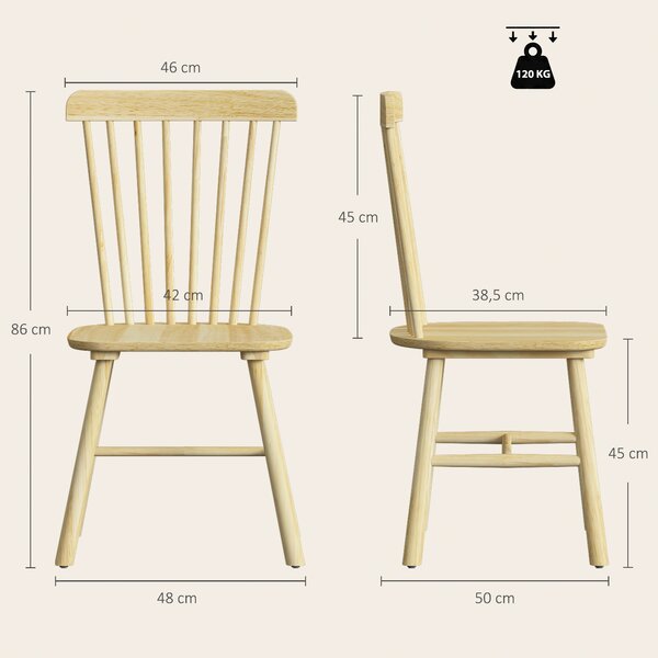 HOMCOM Set 2 sedie da pranzo imbottite con schienale curvo in legno di caucciù | Aosom Italy