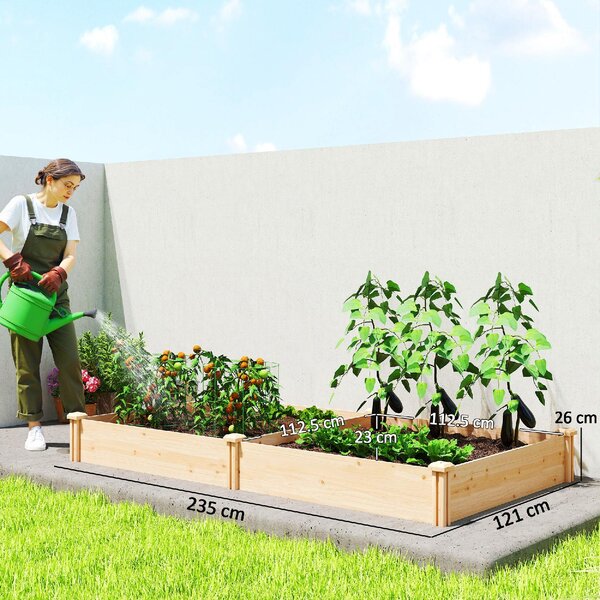VivaGarden Orto in Cassetta con Divisorio Centrale e Fondo Aperto in Legno di Abete 235x121x26 cm colore Legno