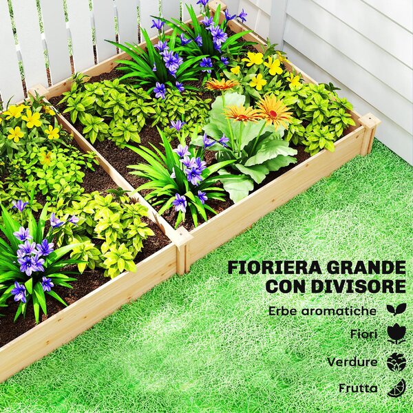 VivaGarden Orto in Cassetta con Divisorio Centrale e Fondo Aperto in Legno di Abete 235x121x26 cm colore Legno