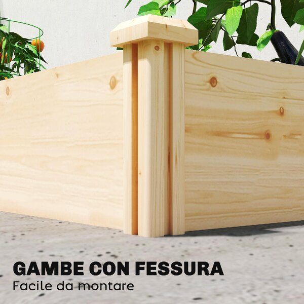 VivaGarden Orto in Cassetta con Divisorio Centrale e Fondo Aperto in Legno di Abete 235x121x26 cm colore Legno