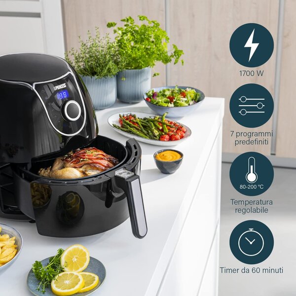 PRINCESS OUTLET - Friggitrice ad Aria Capacit 5.2 Litri Potenza 1700 Watt 8 Programmi colore Nero - 01.182055.01.001