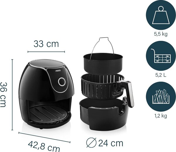 PRINCESS OUTLET - Friggitrice ad Aria Capacit 5.2 Litri Potenza 1700 Watt 8 Programmi colore Nero - 01.182055.01.001