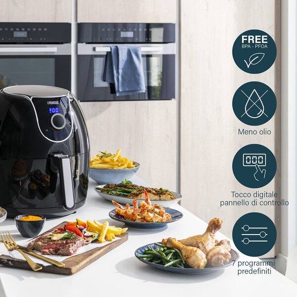 PRINCESS OUTLET - Friggitrice ad Aria Capacit 5.2 Litri Potenza 1700 Watt 8 Programmi colore Nero - 01.182055.01.001