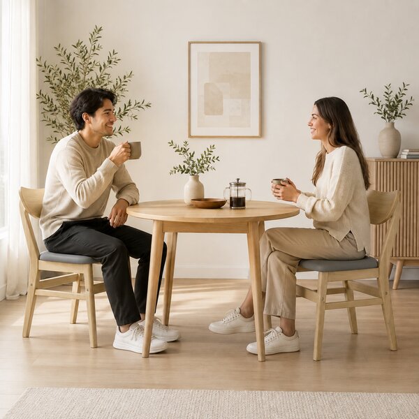 HOMCOM Set 2 sedie da pranzo imbottite in tessuto con schienale curvo, grigio e legno | Aosom Italy
