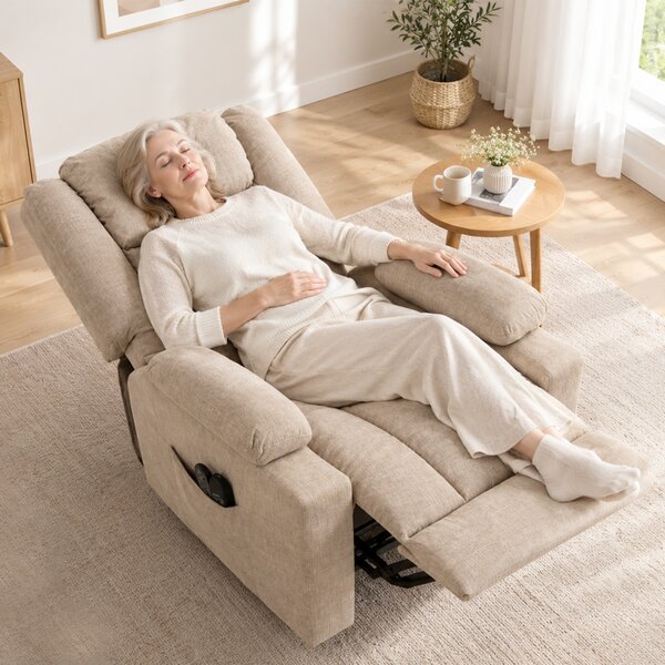 HOMCOM Poltrona relax elettrica alzapersona con massaggio, calore e velluto, bianco crema | Aosom Italy