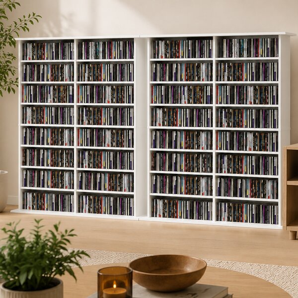 HOMCOM Scaffale multimediale per 720 CD con 16 scomparti e 12 ripiani regolabili, bianco | Aosom Italy