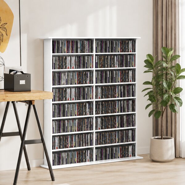 HOMCOM Scaffale multimediale per 720 CD con 16 scomparti e 12 ripiani regolabili, bianco | Aosom Italy