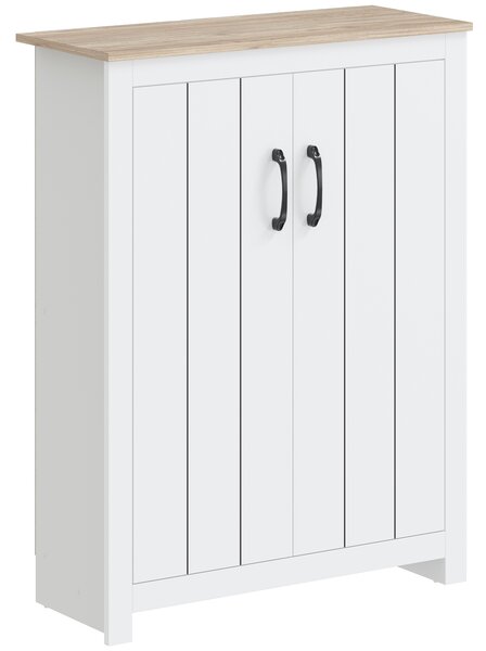 HOMCOM Scarpiera 4 livelli per 12 paia con 2 ante e ripiani regolabili, 80x32,8x105 cm, rovere e bianco | Aosom Italy