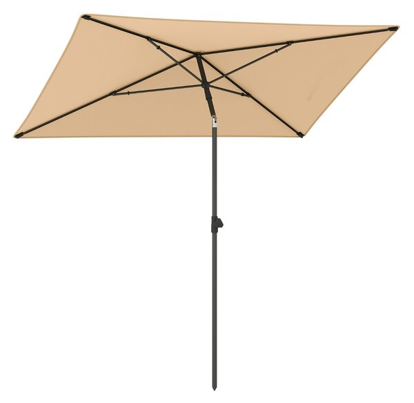 Costway Ombrellone rettangolare da esterno con inclinazione a pulsante, Piccolo parasole pieghevole per veranda e giardino Beige