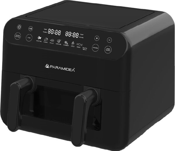PYRAMIDEA OUTLET - Friggitrice ad Aria Multifunzione Capacit 12 Litri Potenza 2400 Watt con Timer e Termostato Regolabile colore Nero - AF1220B