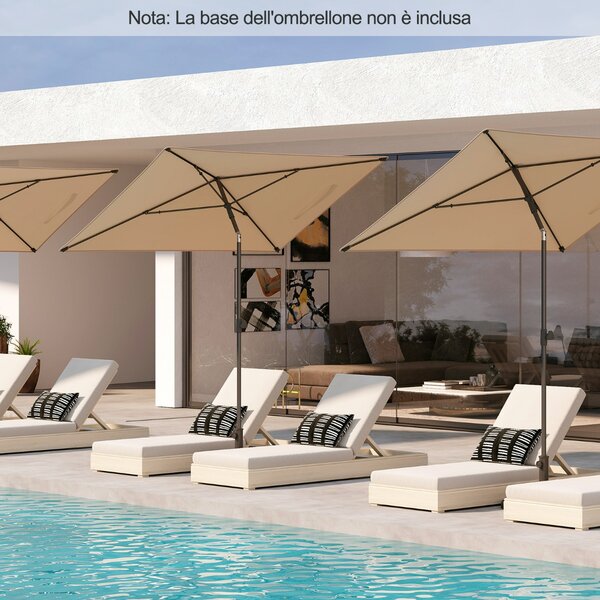Costway Ombrellone rettangolare da esterno con inclinazione a pulsante, Piccolo parasole pieghevole per veranda e giardino Beige