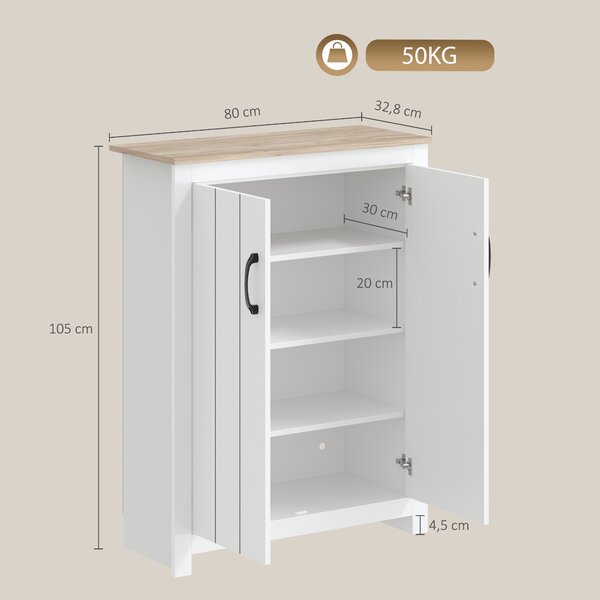HOMCOM Scarpiera 4 livelli per 12 paia con 2 ante e ripiani regolabili, 80x32,8x105 cm, rovere e bianco | Aosom Italy